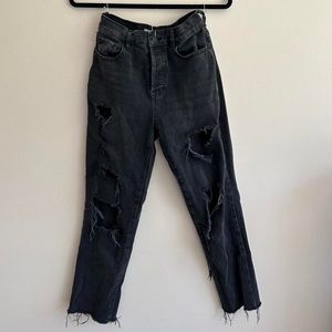 Black, high waisted, straight leg, very ripped, PacSun jeans